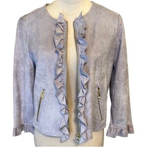 NWOT Nanette Lepore Purple Lavender Ruffle Blazer with gold accents